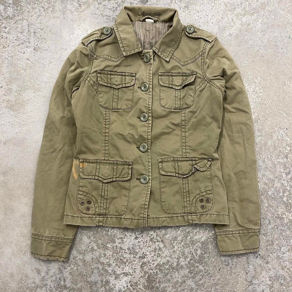 Aeropostale Vintage Y2K Military Grunge Canvas Babydoll Jacket Khaki Green Small